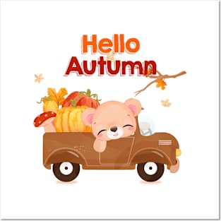 Bear say Hello Autumn Posters and Art